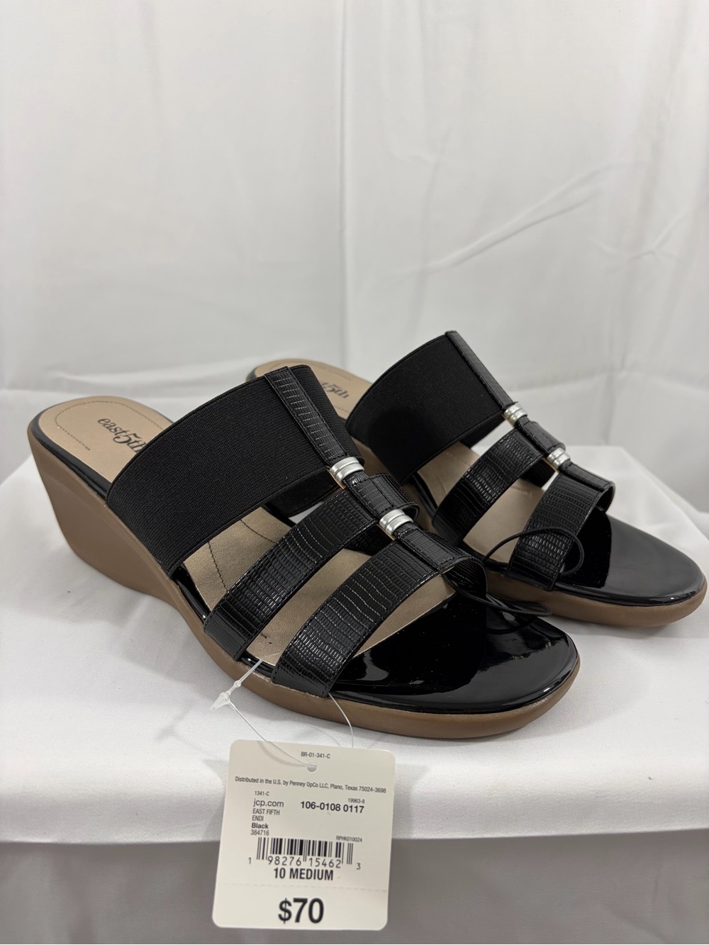 NWT East 5th Women's Size 10 Black Wedge Slide Sandals